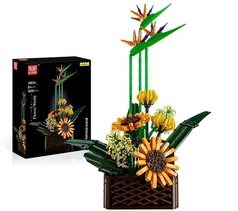 Comnox - Bloemenboeket Bouwset - Paradijsvogel & Zonnebloemen - 1600+ Onderdelen - Decoratief Model - Comnox Company