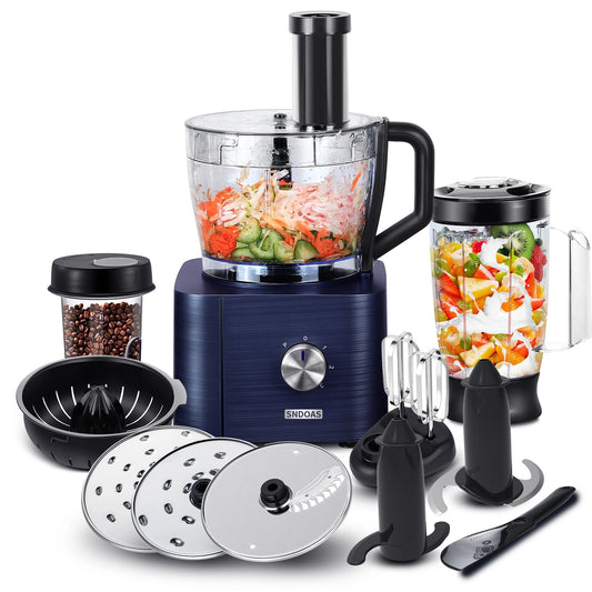 Comnox - 11-in-1 Keukenmachine - 1100W - 3,2L + 1,5L Blender - Drie Snelheden - Veiligheidsslot - Blauw - Food Processor en Blender Set - Comnox Company
