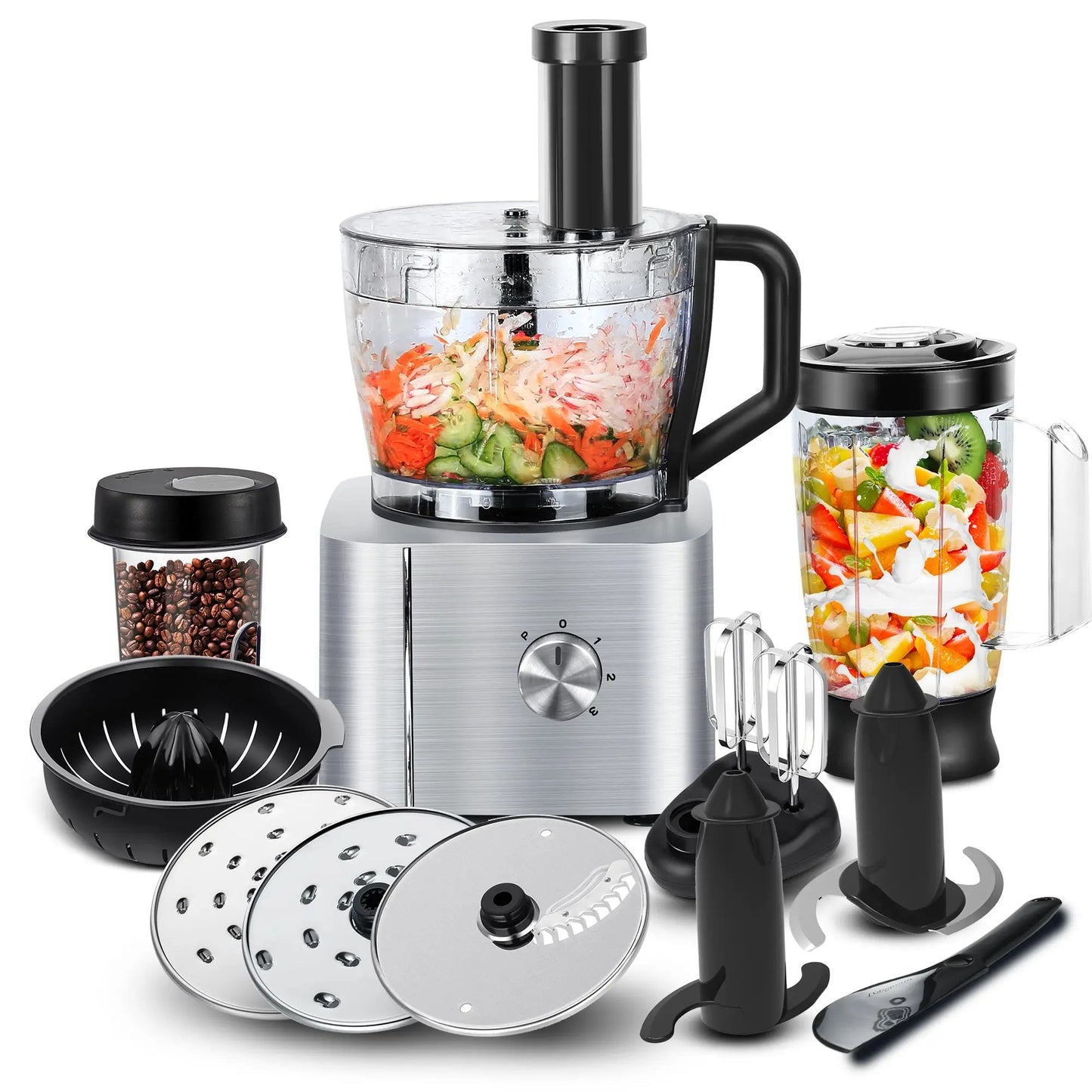 Comnox - 11-in-1 Keukenmachine - 1100W - 3,2L + 1,5L Blender - Drie Snelheden - Veiligheidsslot - Zilver - Food Processor en Blender Set - Comnox Company