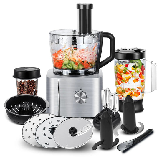 Comnox - 11-in-1 Keukenmachine - 1100W - 3,2L + 1,5L Blender - Drie Snelheden - Veiligheidsslot - Zilver - Food Processor en Blender Set - Comnox Company