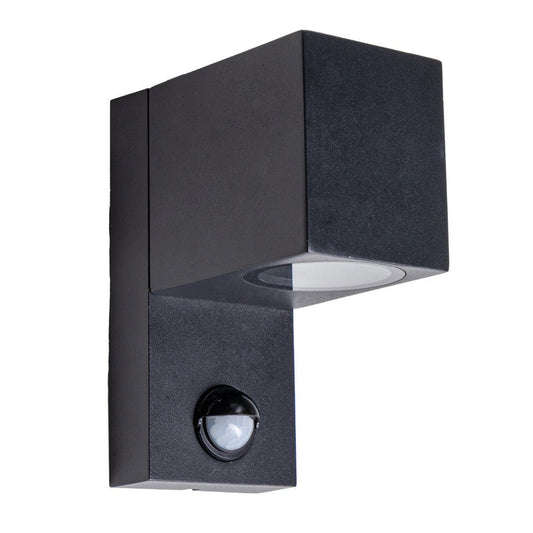 Comnox - NØRD Down Sensor – Zwarte Aluminium Wandlamp – Efficiënte Beweging‑ en Daglichtsensor – 1x GU10 – IP44 – 150 x 116 x 70 mm – zwart