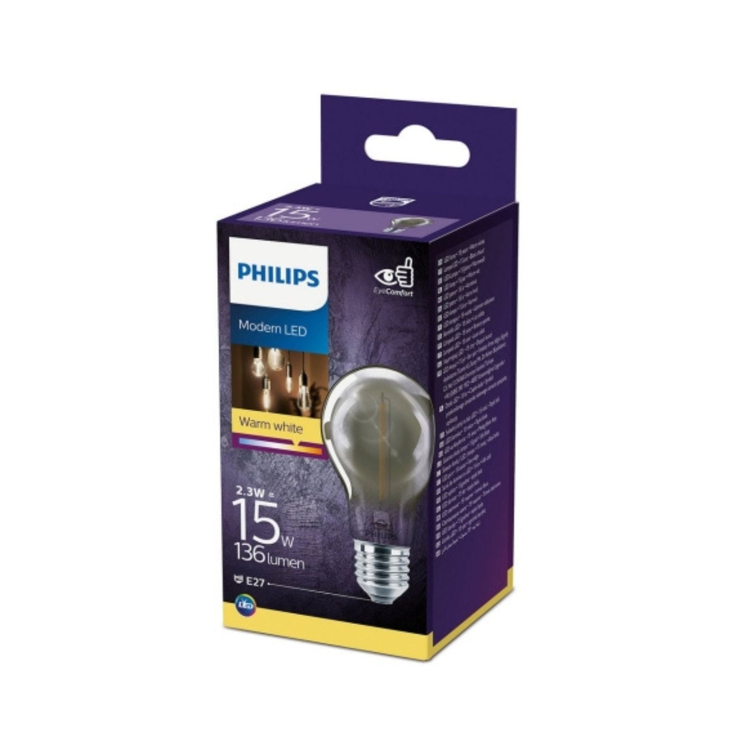 Philips LED Filamentlamp E27 met rookglas - 2.3W vervangt 11W - Warm wit licht
