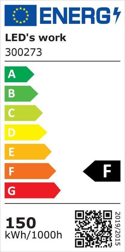 Zwart LED-verlichtingsapparaat met verstelbare arm en handgreep, voorzien van een sterk lichtpaneel en een opgerolde stroomkabel. Geschikt voor werken in donkere ruimtes of als noodverlichting.
