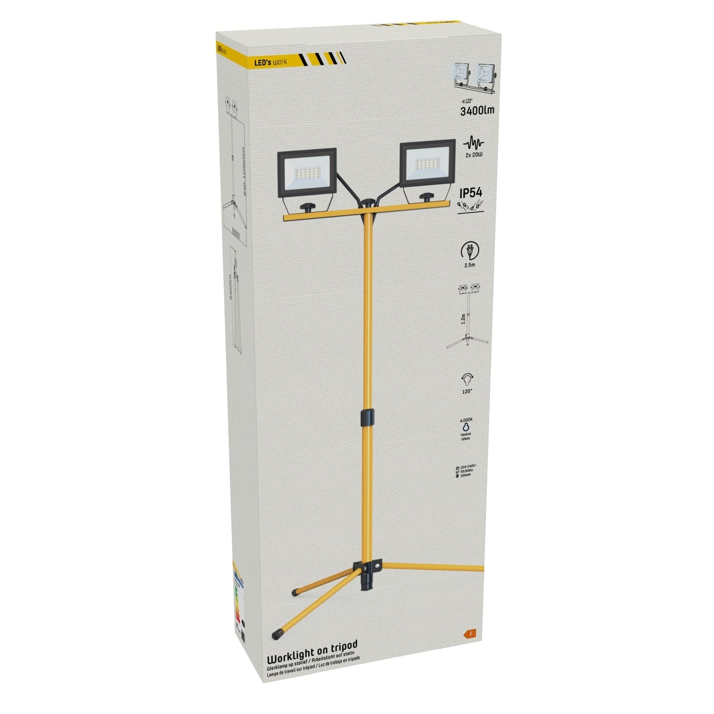 Comnox - LED's Work 2 x 20W Bouwlamp met DUO Statief 4250 - Krachtig, Flexibel en Waterdicht - 4250 Lumen - IP54 - In hoogte verstelbaar tot 1,20 meter