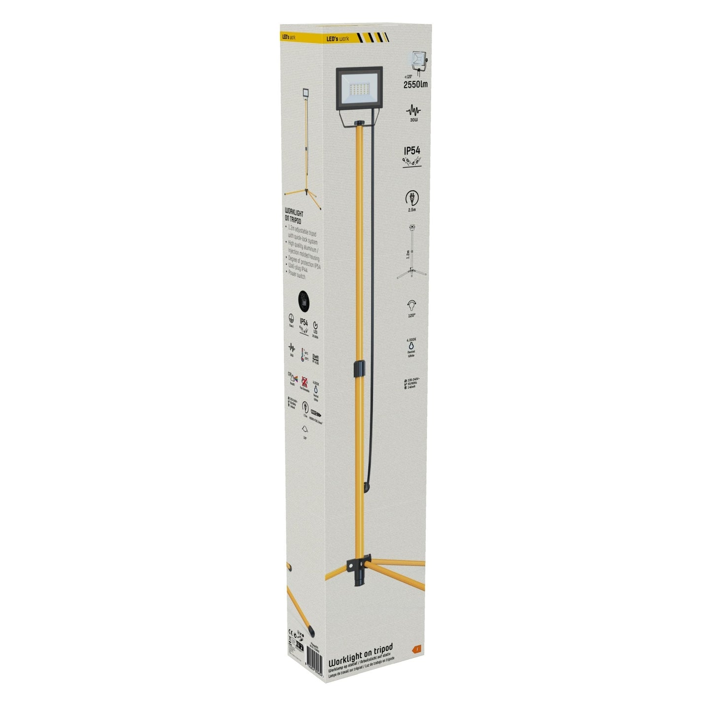 Comnox - LED's Work - Professionele bouwlamp op statief - Krachtig licht - Energiezuinig - 30W - 3180lm - LED bouwlamp - zwart
