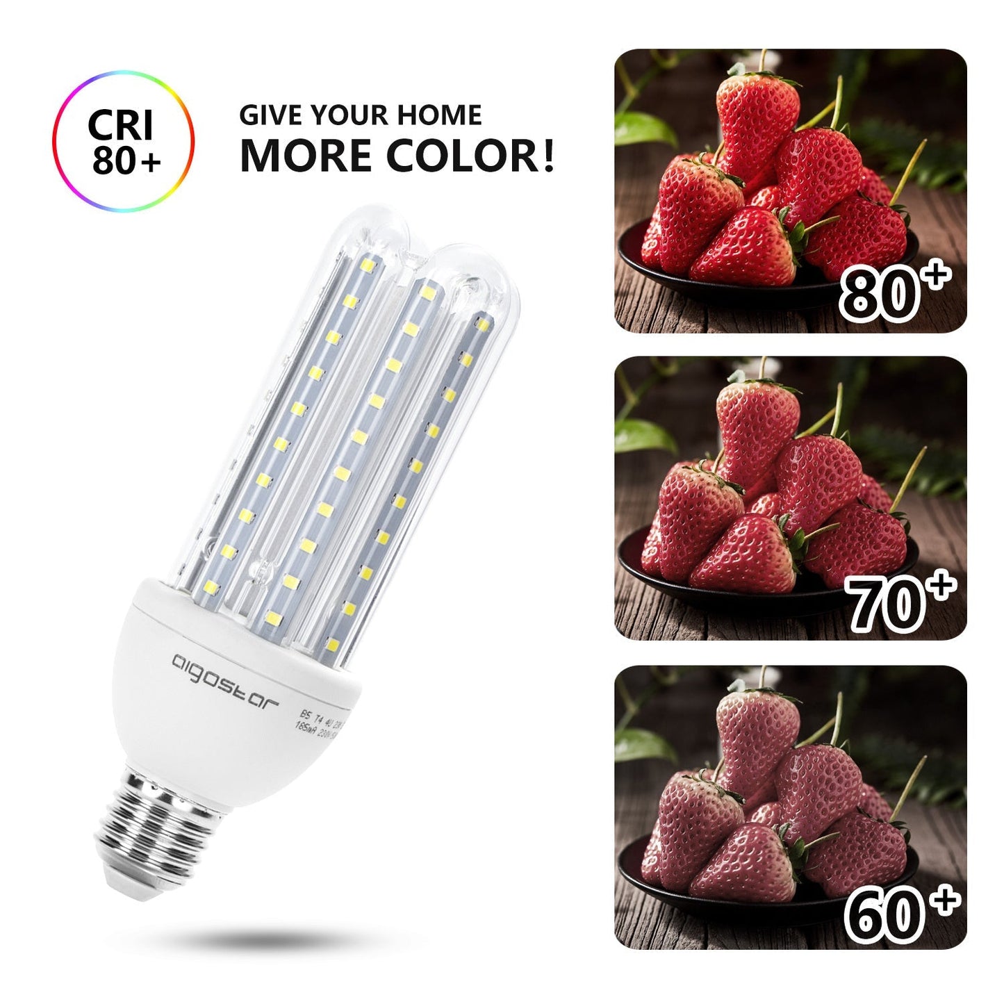 Een witte LED-lamp met E27-schroefdraad en drie verticale LED-balken, geschikt voor energiezuinig verlichting in huishoudelijk gebruik.
