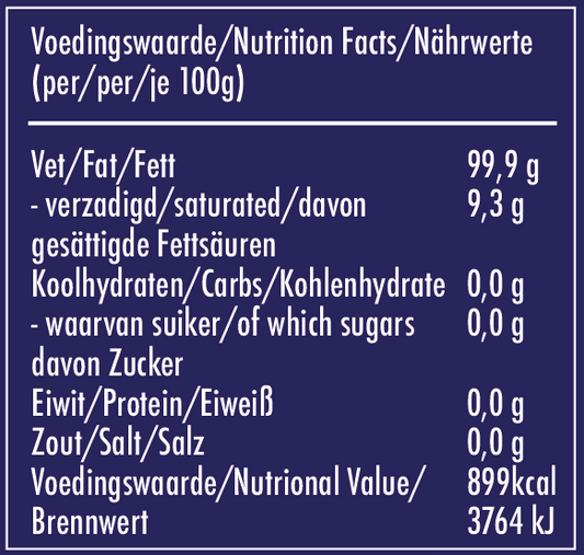 Voedingswaardetabel per 100 gram in drie talen