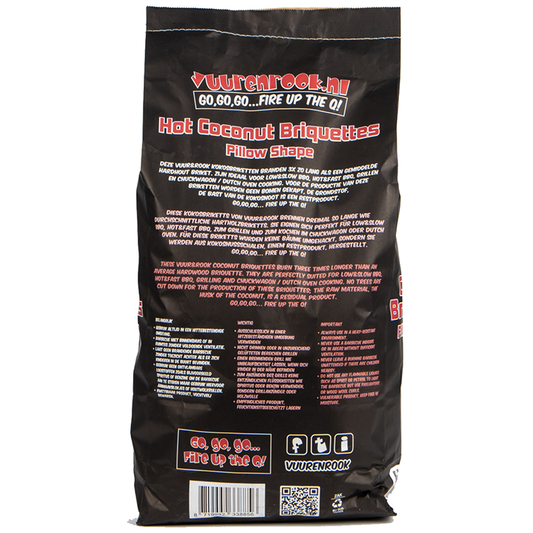 Comnox - Vuur&Rook - Hot Coconut Briketten Pillow Shape 10 kg - Langdurige Brandduur - Dicht bij de BBQ - 10 kg - kokosbriketten - duurzame