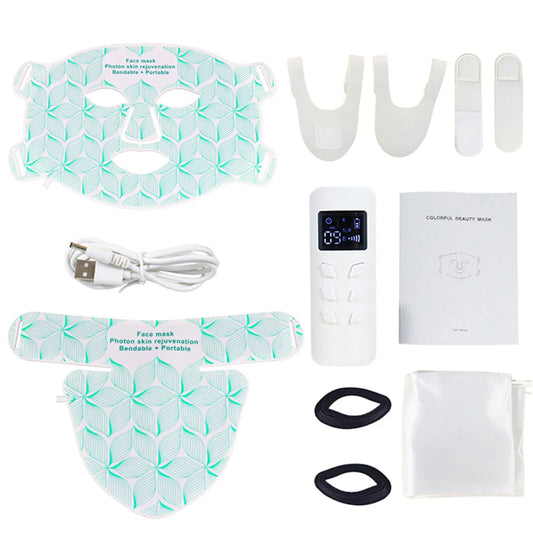Comnox - LED Gezichtsmasker en Nekset - 7 Kleuren + Infrarood Licht - Anti-Aging, Acne Therapie, Rimpelvermindering - Draagbaar en Oplaadbaar - Wit - Met Nekmasker - Comnox Company
