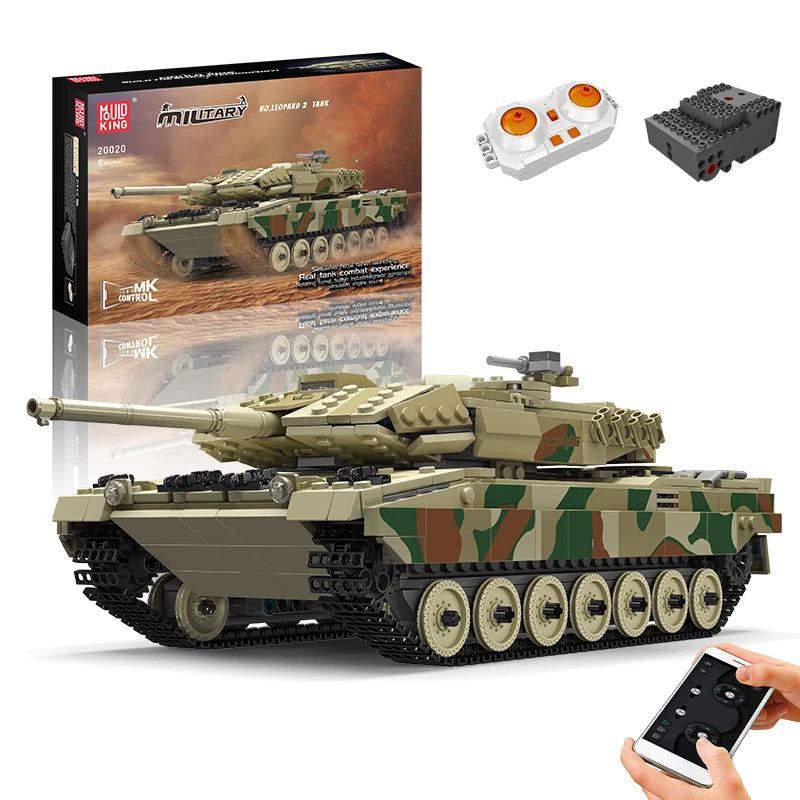 Mouldking 20020s - leopard 2 tank - bouwset - 1100 onderdelen - bestuurbaar - met geluid - Comnox Company