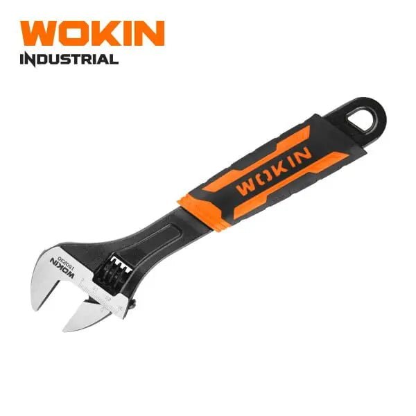 Wokin industriële schroevendraaier met zwart-oranje handvat en zichtbare merknaam. Metalen schroefkop met schroefdraadmarkering, geschikt voor professioneel gebruik in werkplaatsen.