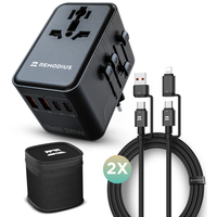 Comnox - Wereldstekker Reisbundel - Snel opladen overal ter wereld - 25W met 2x kabel