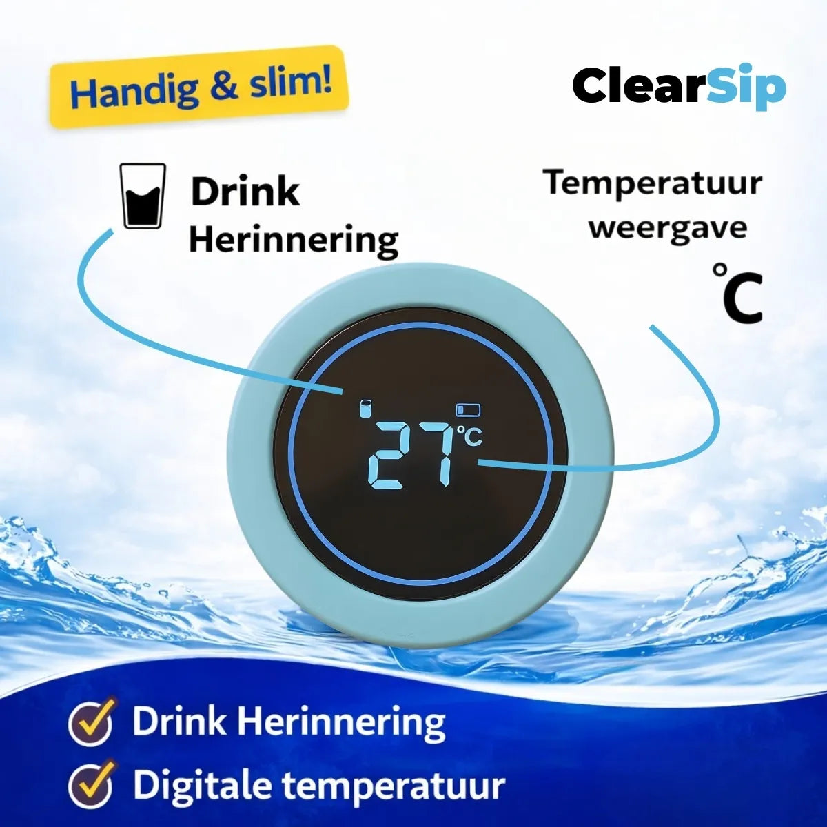 ClearSip | Slimme Waterfles – UV‑C zelfreinigend & drinkherinnering