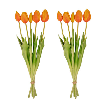 Vase Jessie Bow + 10x Real Touch Tulip Orange