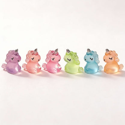 Unicorns - Set of 6 - Miniature Figurines - Glow in the dark - Multicolor ↑ 2,5 cm
