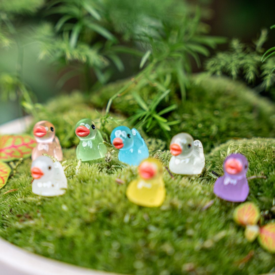 Ducks - Set of 7 - Miniature Figurines - Glow in the dark - ↑ 2 cm