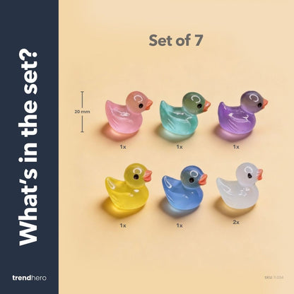 Ducks - Set of 7 - Miniature Figurines - Glow in the dark - ↑ 2 cm