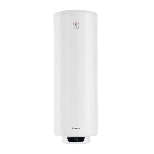 Bosch waterkoker in wit, met zichtbare temperatuurknop en merklogo. Geschikt voor huis- en kantoorverwarming, met compacte, moderne ontwerp voor efficiënte warmteproductie.