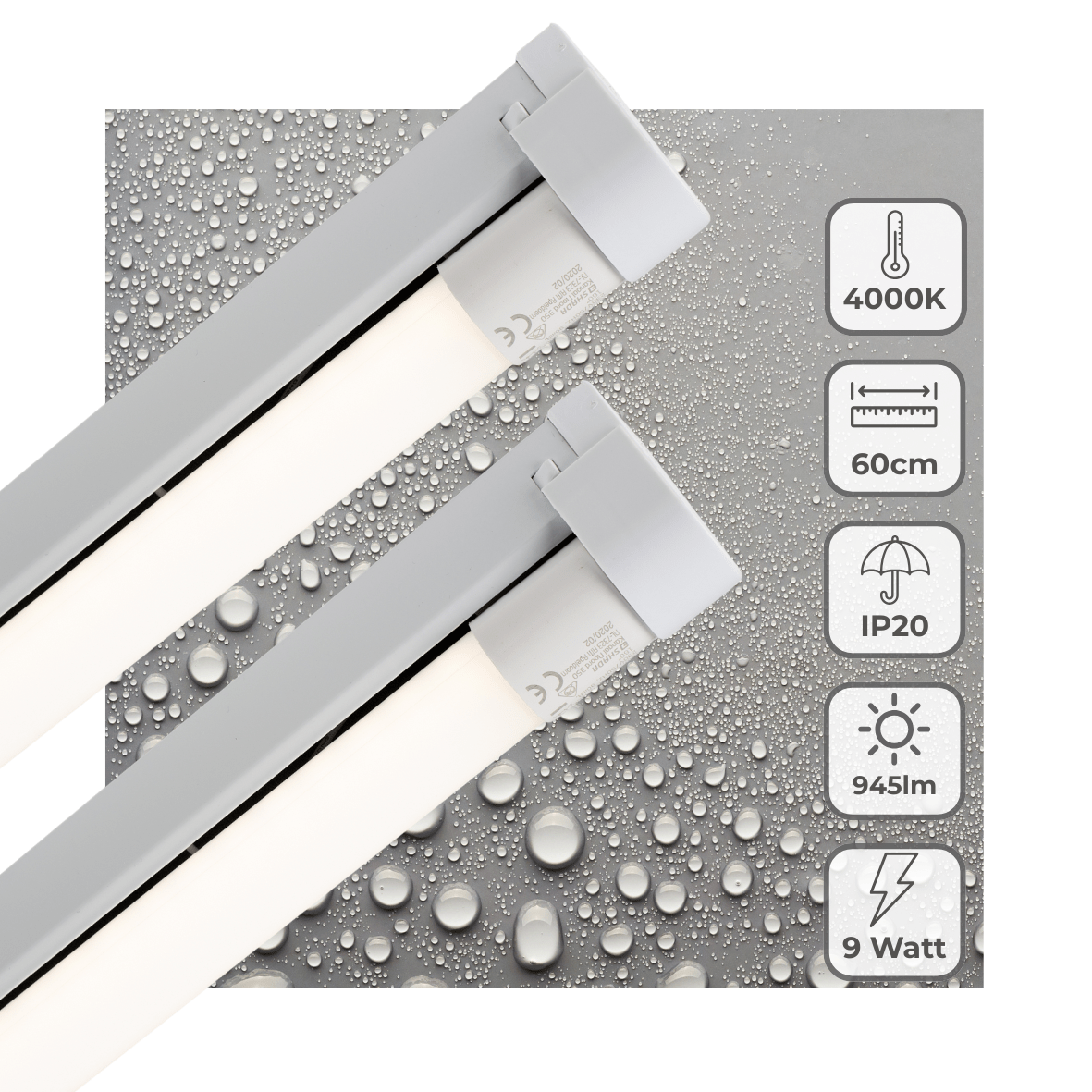 2 PACK - LED's Light LED licht balk 60 cm voor binnen - Armatuur inclusief LED TL buis - 1000 lm