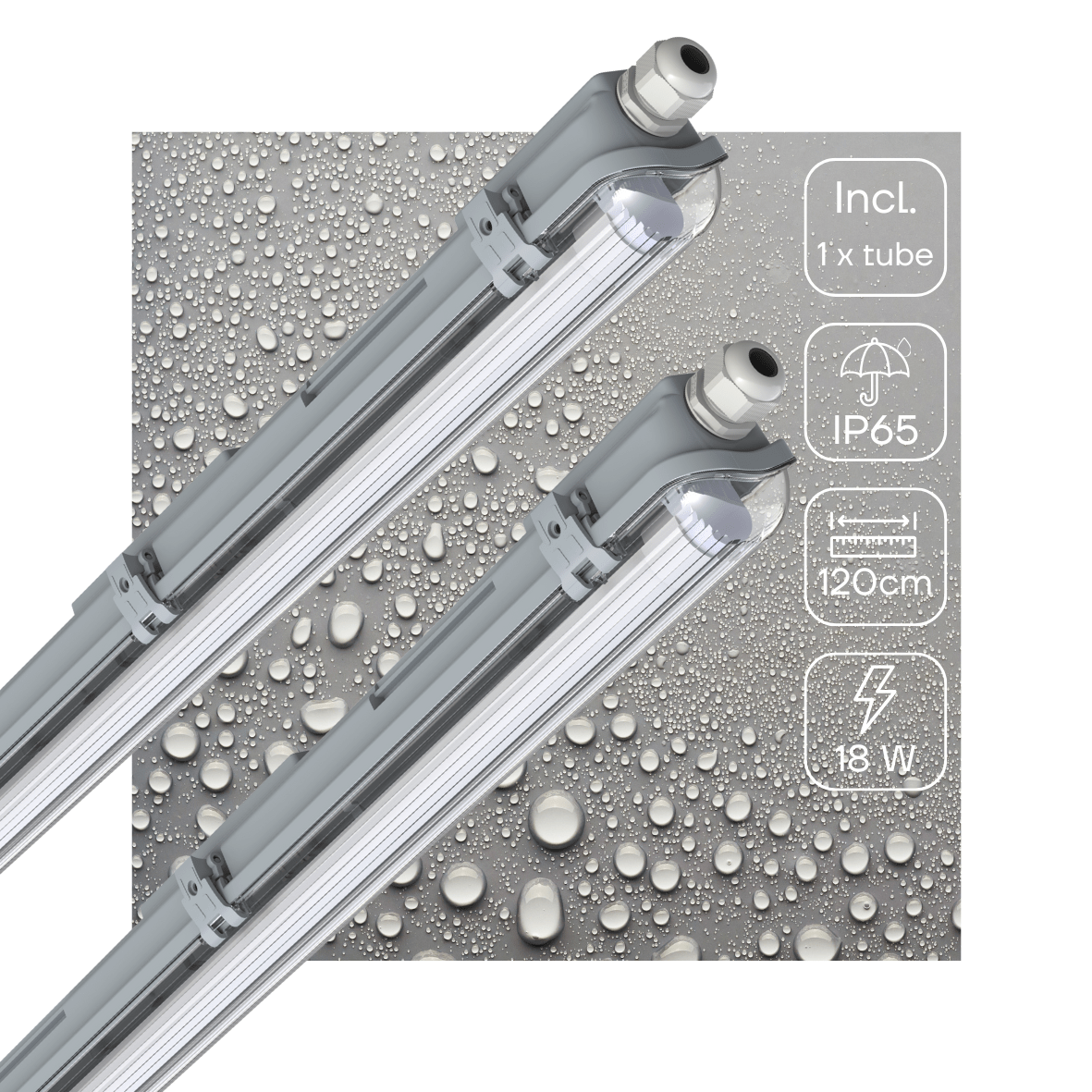 Zilverkleurige LED-buis met glazen kap en witte aansluitingen, inclusief twee witte LED-buisvervangingen met goudkleurige contactpunten, geschikt voor energiezuinige verlichting in kantoren en industriële ruimtes.