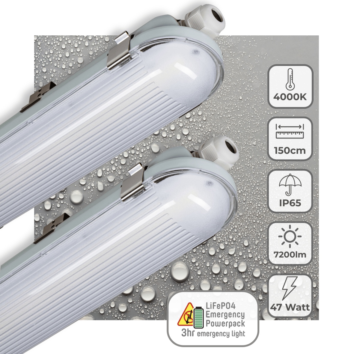 2 PACK - LED's Light PRO LED TL armatuur 150 cm - Met noodaccu - 4 lichtstanden - 47W