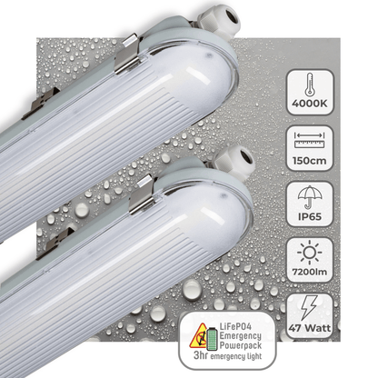2 PACK - LED's Light PRO LED TL armatuur 150 cm - Met noodaccu - 4 lichtstanden - 47W