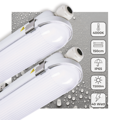 2 PACK - LED's Light Pro TL armatuur 150 cm - 40W - Energielabel B - Dimbaar licht - 7200 lm - 180Lm/W - IP65 - 4000K - IK08