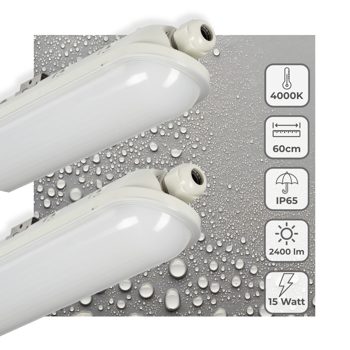 2 PACK - LED's Light Pro TL armatuur compleet 60 cm - Waterdicht - 2400 lm