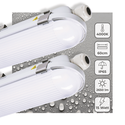 2 PACK - LED's Light Pro TL Armatuur Strip 60 cm - Energielabel B - IP65 waterdicht - 2650 lm