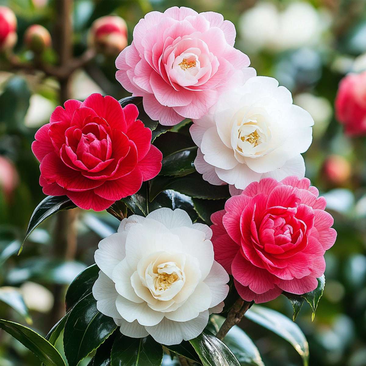 Camellia Japonica - Mix van 3 - Rozen - Rood, wit, roze