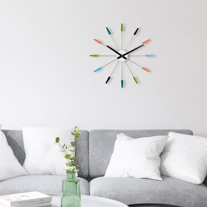 Comnox - Silent Wall Clock - Vintage – Stille tijdweergave – 58 cm – Roestvrij staal – Plug Inn – zilver, zwart, goud, multicolor