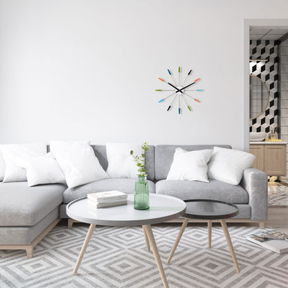 Comnox - Silent Wall Clock - Vintage – Stille tijdweergave – 58 cm – Roestvrij staal – Plug Inn – zilver, zwart, goud, multicolor