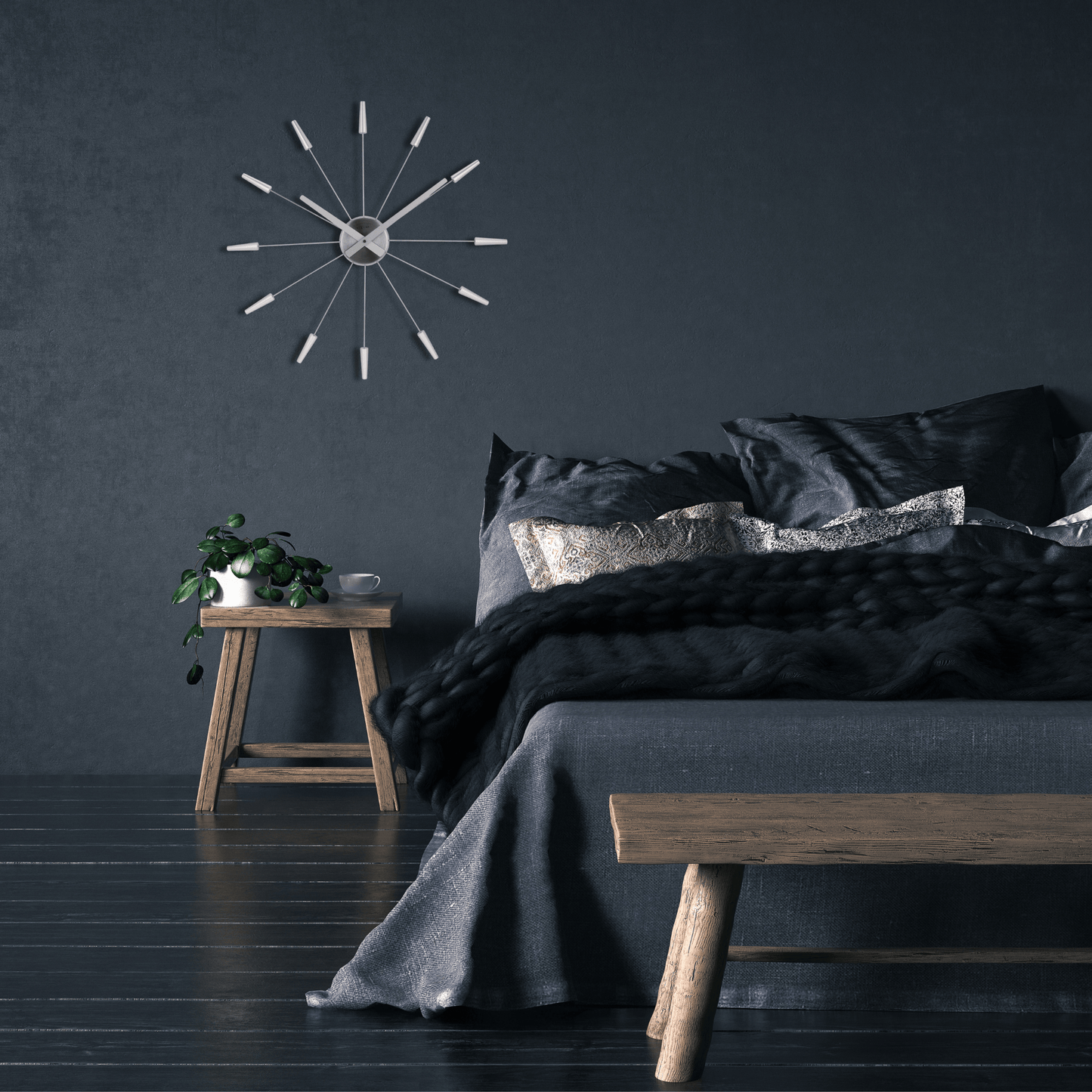 Comnox - Silent Wall Clock - Vintage – Stille tijdweergave – 58 cm – Roestvrij staal – Plug Inn – zilver, zwart, goud, multicolor