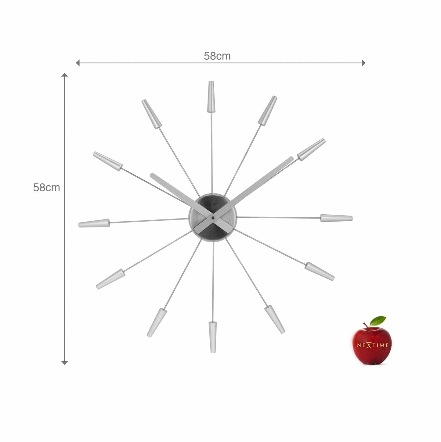 Comnox - Silent Wall Clock - Vintage – Stille tijdweergave – 58 cm – Roestvrij staal – Plug Inn – zilver, zwart, goud, multicolor