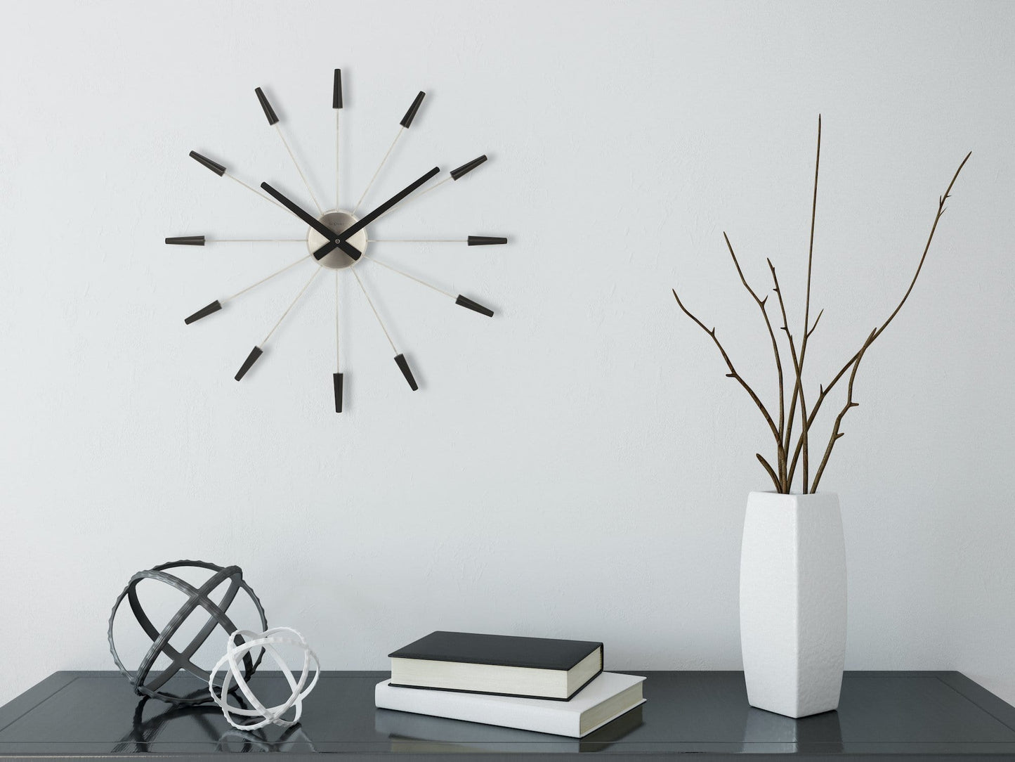Comnox - Silent Wall Clock - Vintage – Stille tijdweergave – 58 cm – Roestvrij staal – Plug Inn – zilver, zwart, goud, multicolor