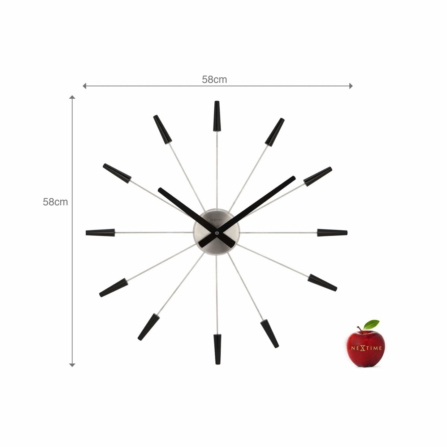 Comnox - Silent Wall Clock - Vintage – Stille tijdweergave – 58 cm – Roestvrij staal – Plug Inn – zilver, zwart, goud, multicolor