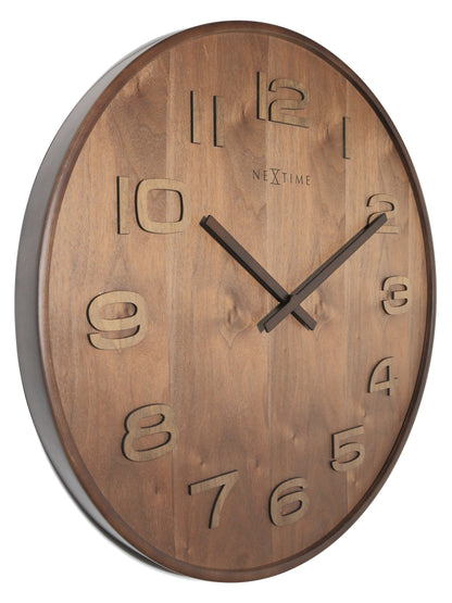 NeXtime Wood Wood Medium - Natuurlijke uitstraling - Houten wandklok 35 cm
