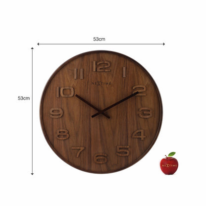 NeXtime Wood Wood Medium - Natuurlijke uitstraling - Houten wandklok 35 cm