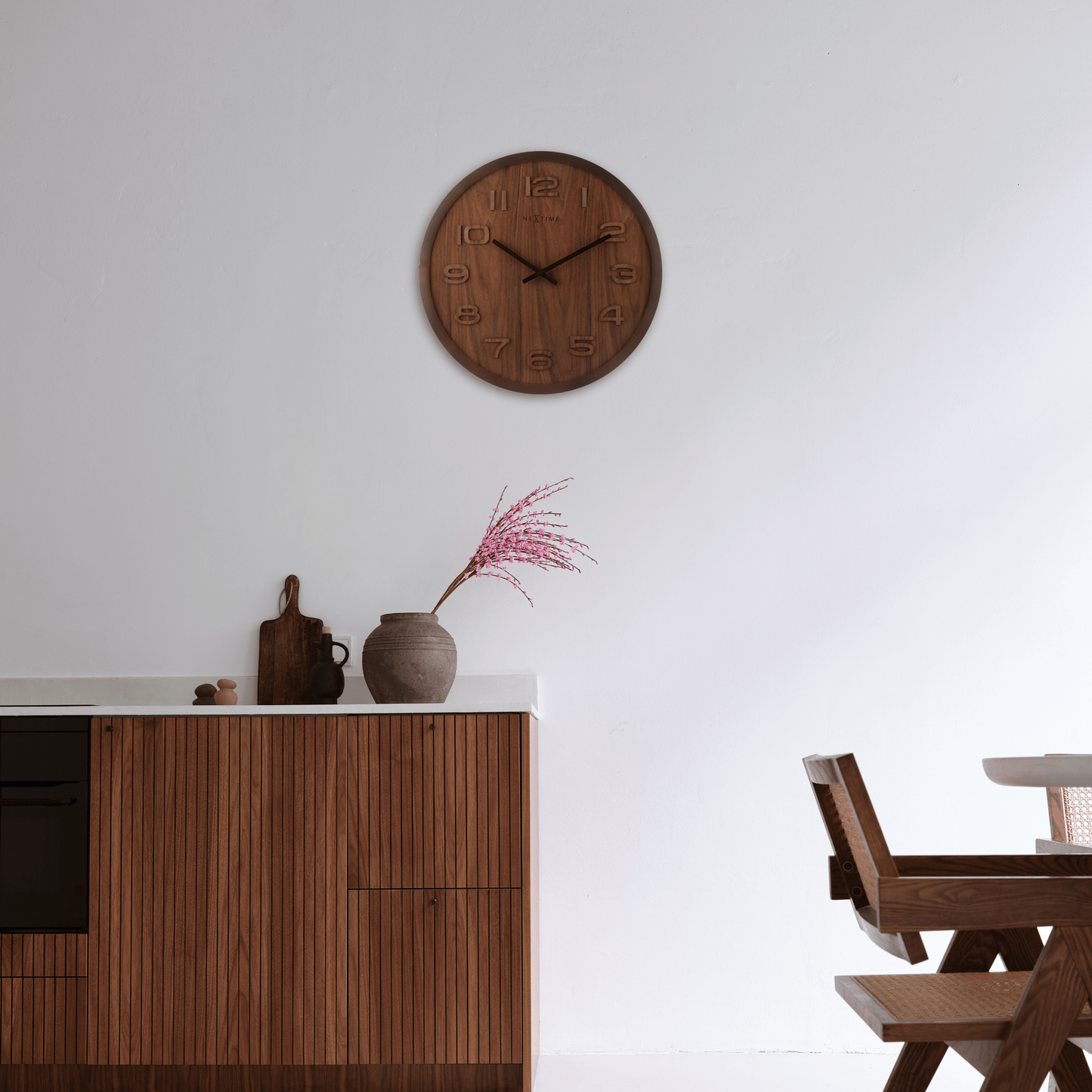 NeXtime Wood Wood Medium - Natuurlijke uitstraling - Houten wandklok 35 cm