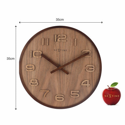 NeXtime Wood Wood Medium - Natuurlijke uitstraling - Houten wandklok 35 cm