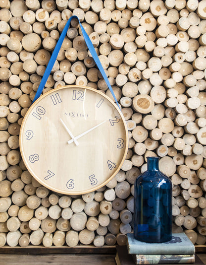 NeXtime Loop Big - Stille wandklok met design - Hout en Textiel