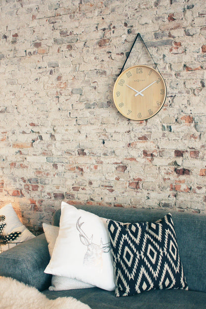 NeXtime Loop Big - Stille wandklok met design - Hout en Textiel