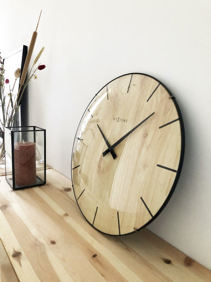 NeXtime Edge Wood Dome - Stijlvolle wandklok met koepelglas - 35 cm