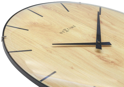 NeXtime Edge Wood Dome - Stijlvolle wandklok met koepelglas - 35 cm