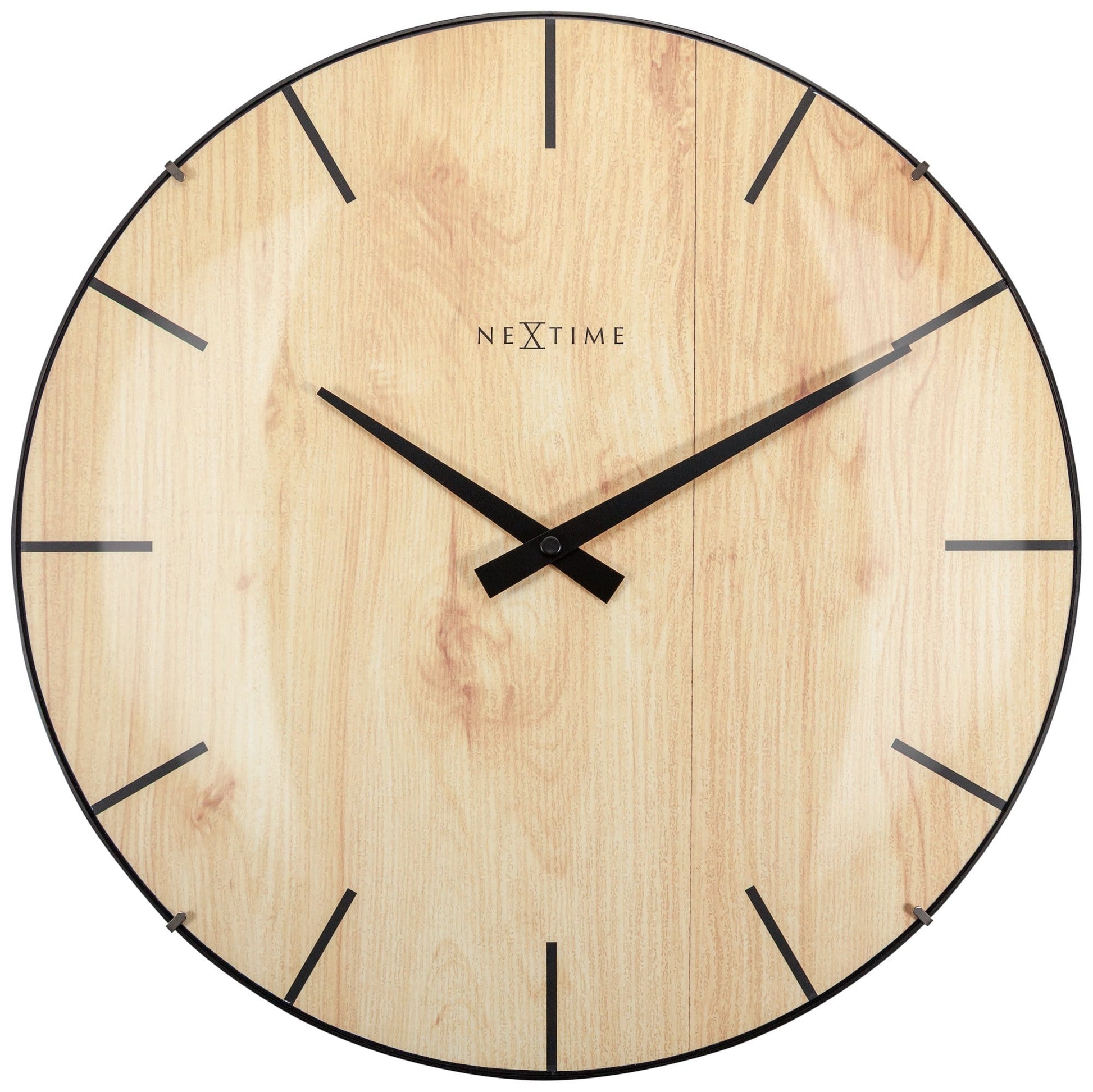 NeXtime Edge Wood Dome - Stijlvolle wandklok met koepelglas - 35 cm