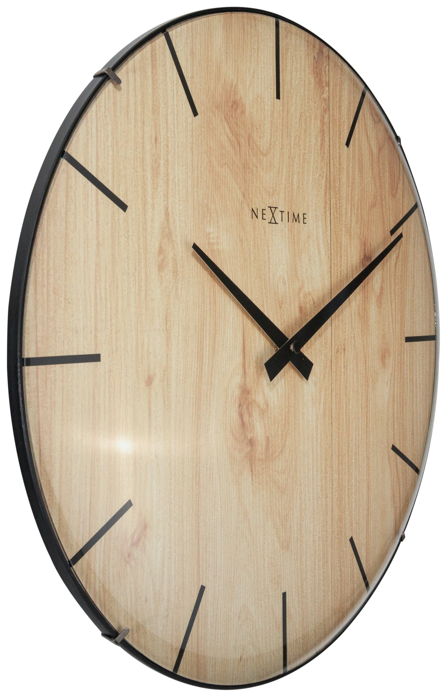 NeXtime Edge Wood Dome - Stijlvolle wandklok met koepelglas - 35 cm
