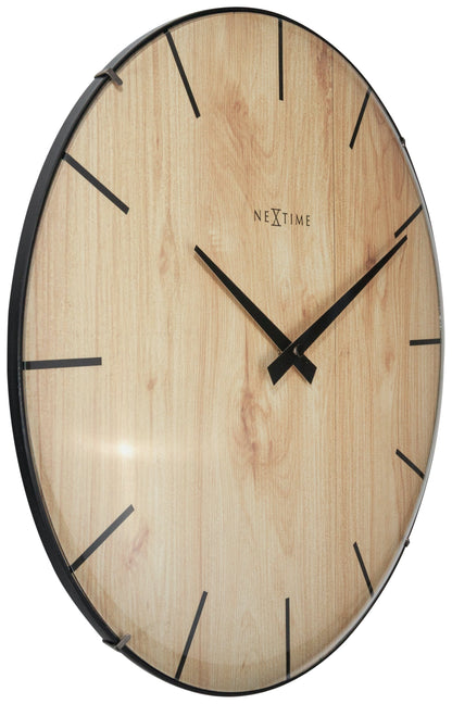 Comnox - Edge Wood Dome - Elegante Wandklok - Stil en Stijlvol - Ø35cm - Lichtbruin - Glas – tijdweergave – silent movement – 1 AA battery