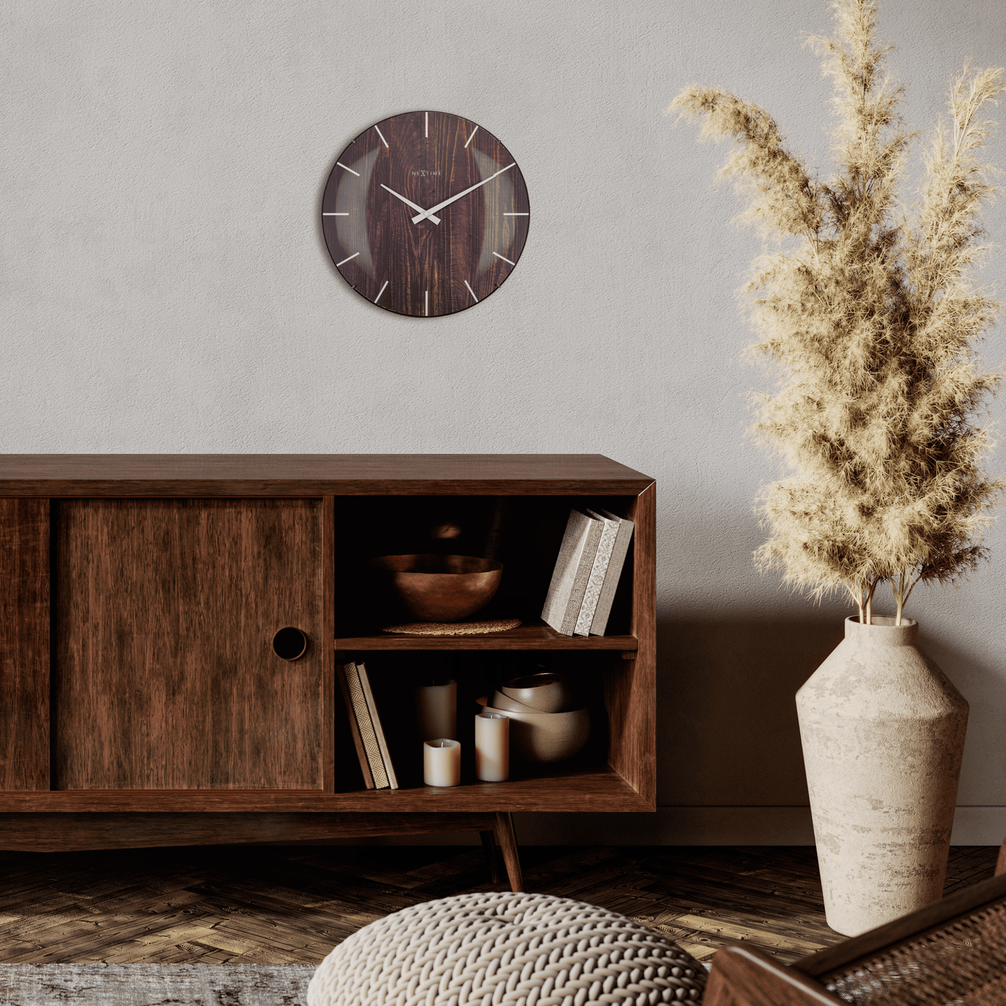 Comnox - Edge Wood Dome - Elegante Wandklok - Stil en Stijlvol - Ø35cm - Lichtbruin - Glas – tijdweergave – silent movement – 1 AA battery