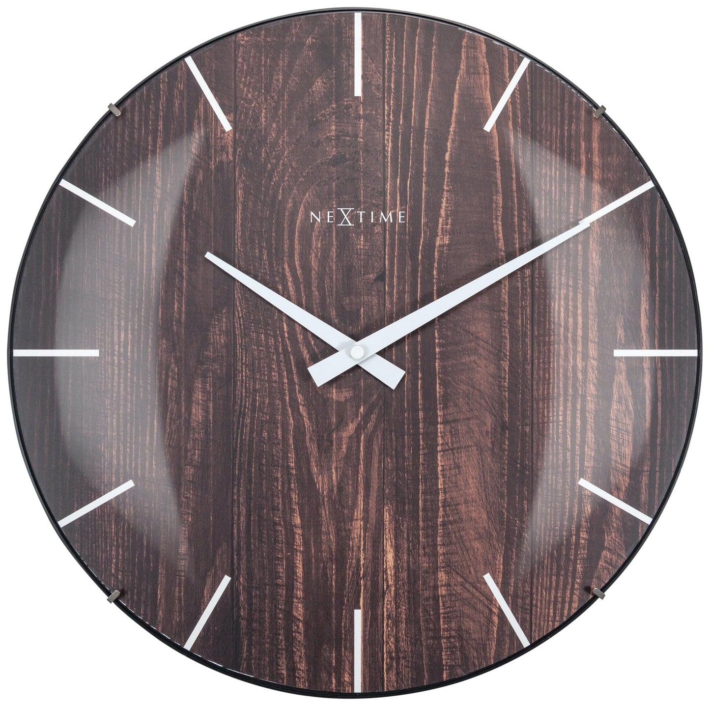 NeXtime Edge Wood Dome - Stijlvolle wandklok met koepelglas - 35 cm