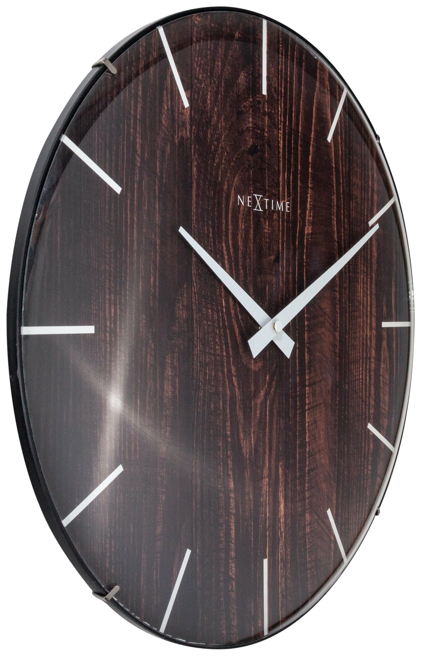 NeXtime Edge Wood Dome - Stijlvolle wandklok met koepelglas - 35 cm